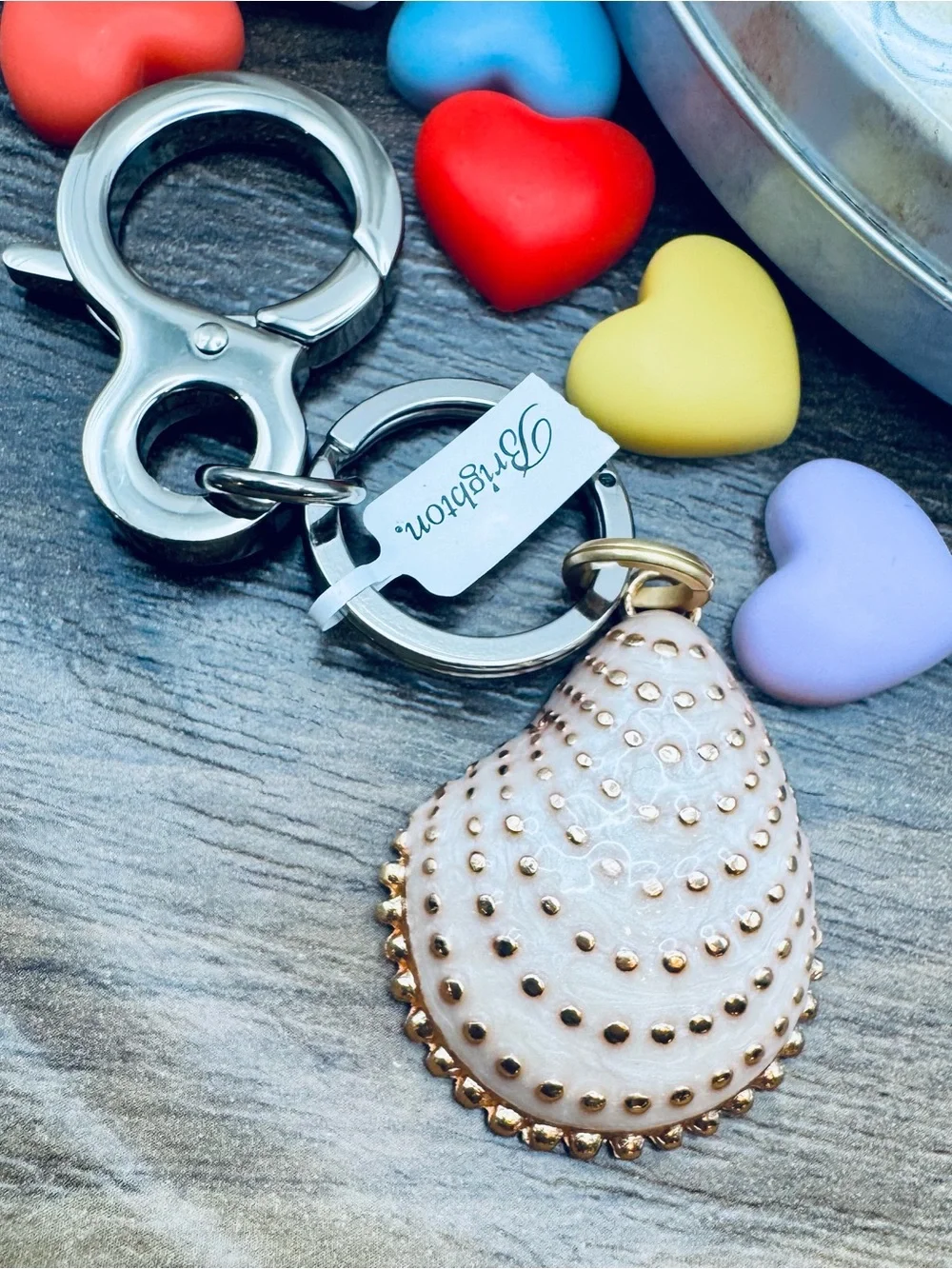 Brighton Pink Shell Charm Keyring with Gold Accents
